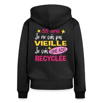 55 ans anniversaire mamie. Fête des Mères humour - Sweat à capuche zippé Premium bio Femme - noir - Dos - Julia (174cm)