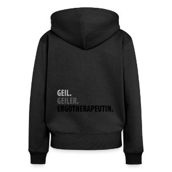 ERGOTHERAPEUTIN ERGOTHERAPIE - Frauen Premium Bio Zip Hoodie - Schwarz - Hinten - Julia (174cm)