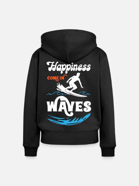 Happiness Comes In Waves Surfing - Frauen Premium Bio Zip Hoodie - Schwarz