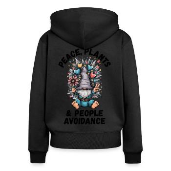 Frieden, Pflanzen und Menschenmeidung - Frauen Premium Bio Zip Hoodie - Schwarz - Hinten - Julia (174cm)