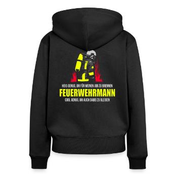 FEUERWEHRMANN HEIß & COOL FEUERWEHR GESCHENK - Frauen Premium Bio Zip Hoodie - Schwarz - Hinten - Julia (174cm)