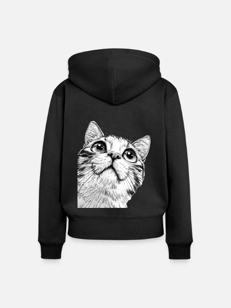 Schwarz-Weiß Mickey Katze - Frauen Premium Bio Zip Hoodie - Schwarz