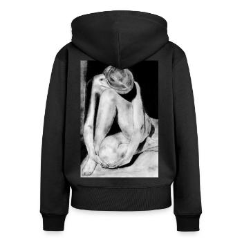 Femme timide nue - Sweat à capuche zippé Premium bio Femme - noir - Dos - Julia (174cm)