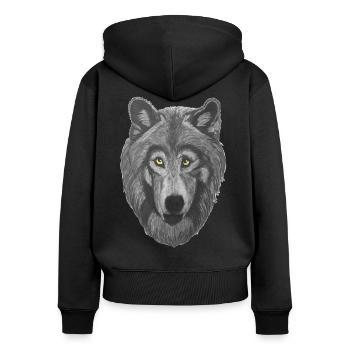 Tête de loup à fourrure grise et yeux jaunes - Sweat à capuche zippé Premium bio Femme - noir - Dos - Julia (174cm)