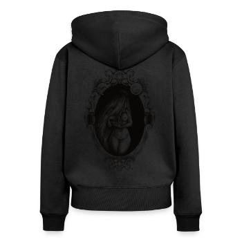 Dame im langen schwarzen Schleier - Frauen Premium Bio Zip Hoodie - Schwarz - Hinten - Julia (174cm)