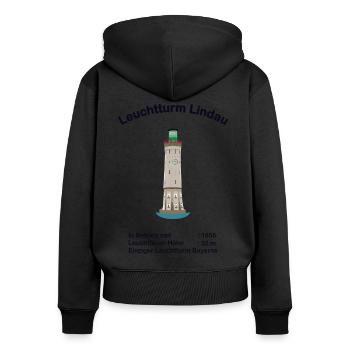 Neuer Leuchtturm Lindau, Bodensee, Zeichnung - Frauen Premium Bio Zip Hoodie - Schwarz - Hinten - Julia (174cm)