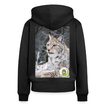 ELBA baerenretter - Frauen Premium Bio Zip Hoodie - Schwarz - Hinten - Julia (174cm)