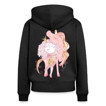 la Licorne et la Princesse : Magie et féérie - Sweat à capuche zippé Premium bio Femme - noir - Dos - Julia (174cm)