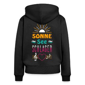 Sonne See und Schlager - Frauen Premium Bio Zip Hoodie - Schwarz - Hinten - Julia (174cm)