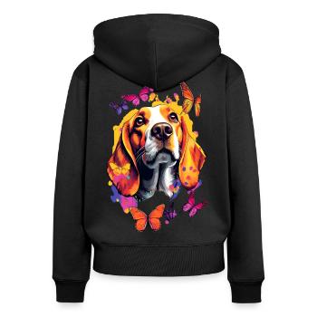 Farbenfroher Beagle mit Schmetterlingen - Frauen Premium Bio Zip Hoodie - Schwarz - Hinten - Julia (174cm)