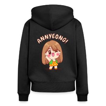 Annyeong. Kawaii Chibi Anime Girl. - Women's Premium Organic Zip Hoodie - black - Back - Julia (174cm)