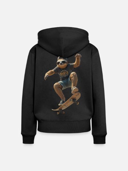 Skater Faultier - Frauen Premium Bio Zip Hoodie - Schwarz