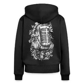Mikrofon retro Musik - Frauen Premium Bio Zip Hoodie - Schwarz - Hinten - Julia (174cm)