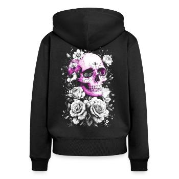 Skull and Flowers - Women's Premium Organic Zip Hoodie - black - Back - Julia (174cm)