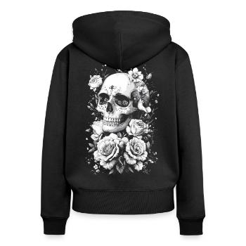 Skull with flowers black and white - Women's Premium Organic Zip Hoodie - black - Back - Julia (174cm)
