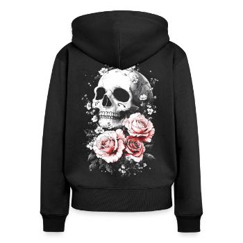 Crâne et os croisés avec des roses - Sweat à capuche zippé Premium bio Femme - noir - Dos - Julia (174cm)