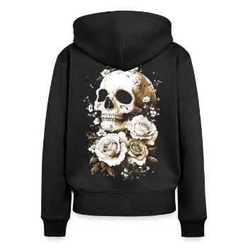 Totenkopf schädel mit rosen knochen - Frauen Premium Bio Zip Hoodie - Schwarz - Hinten - Julia (174cm)