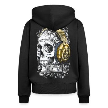 Schädel Musik Kopfhörer totenkopf - Frauen Premium Bio Zip Hoodie - Schwarz - Hinten - Julia (174cm)