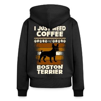 Hund Boston Terrier Kaffee - Frauen Premium Bio Zip Hoodie - Schwarz - Hinten - Julia (174cm)