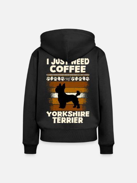 Café Yorkshire Terrier - Sweat à capuche zippé Premium bio Femme - noir