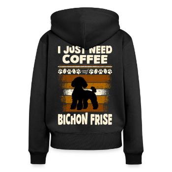 Bichon frisé - Sweat à capuche zippé Premium bio Femme - noir - Dos - Julia (174cm)