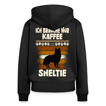 sheltie hund und kaffee - Frauen Premium Bio Zip Hoodie - Schwarz - Hinten - Julia (174cm)