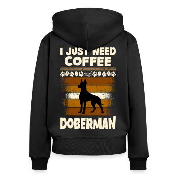 Doberman coffee - Women's Premium Organic Zip Hoodie - black - Back - Julia (174cm)