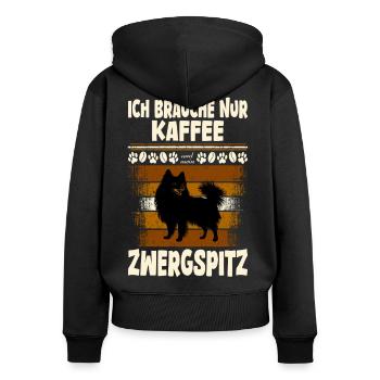 J’ai juste besoin de café et de mon Loulou de Poméranie - Sweat à capuche zippé Premium bio Femme - noir - Dos - Julia (174cm)