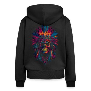 Totenkopf Indianer Federschmuck - Frauen Premium Bio Zip Hoodie - Schwarz - Hinten - Julia (174cm)