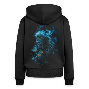 Crâne indien avec or - Sweat à capuche zippé Premium bio Femme - noir - Dos - Julia (174cm)