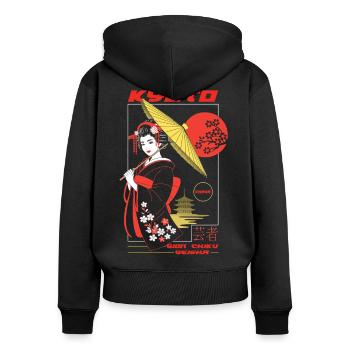 Kyoto Japan - Geisha - Frauen Premium Bio Zip Hoodie - Schwarz - Hinten - Julia (174cm)