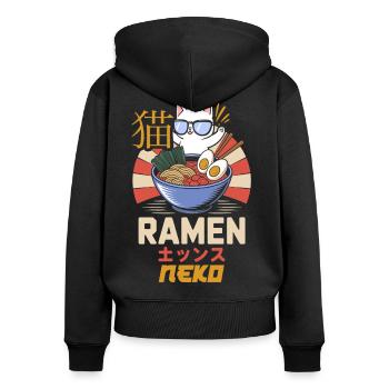 Ramen Katze - japanische Schrift - Frauen Premium Bio Zip Hoodie - Schwarz - Hinten - Julia (174cm)