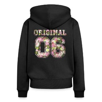 Original 06 - Frauen Premium Bio Zip Hoodie - Schwarz - Hinten - Julia (174cm)