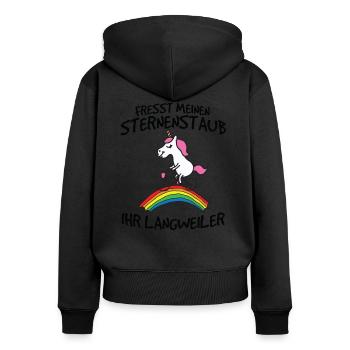 Einhorn Fresst meinen Sternenstaub ihr Langweiler - Frauen Premium Bio Zip Hoodie - Schwarz - Hinten - Julia (174cm)