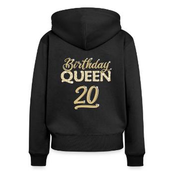 BIRTHDAY QUEEN 20. Geburtstag Geschenk für Frauen - Frauen Premium Bio Zip Hoodie - Schwarz - Hinten - Julia (174cm)
