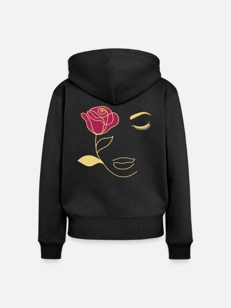 Beauty Rose Gesicht - Frauen Premium Bio Zip Hoodie - Schwarz