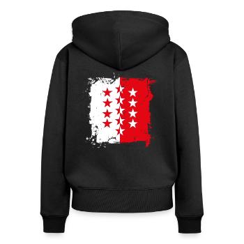 WALLISER WAPPEN - Frauen Premium Bio Zip Hoodie - Schwarz - Hinten - Julia (174cm)