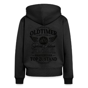 Oldtimer Baujahr 1970 Jahrgang Geburtstag Geschenk - Frauen Premium Bio Zip Hoodie - Schwarz - Hinten - Julia (174cm)