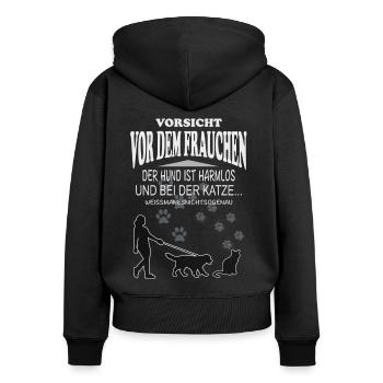 Vorsicht vor dem FRAUCHEN - Frauen Premium Bio Zip Hoodie - Schwarz - Hinten - Julia (174cm)