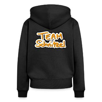 Team Schnitzel - Frauen Premium Bio Zip Hoodie - Schwarz - Hinten - Julia (174cm)