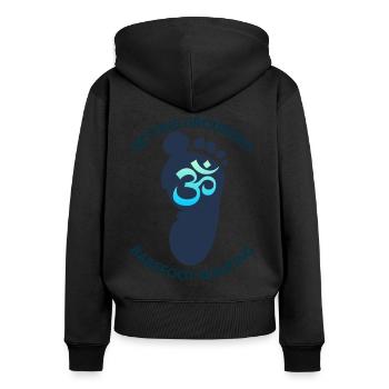 Barfuß-Walking-Design mit einem Aum-Schild. - Frauen Premium Bio Zip Hoodie - Schwarz - Hinten - Julia (174cm)