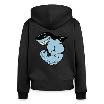 starker Hai 02 - Frauen Premium Bio Zip Hoodie - Schwarz - Hinten - Julia (174cm)