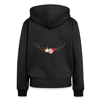 Hirschgeweih mit Blumen - Frauen Premium Bio Zip Hoodie - Schwarz - Hinten - Julia (174cm)