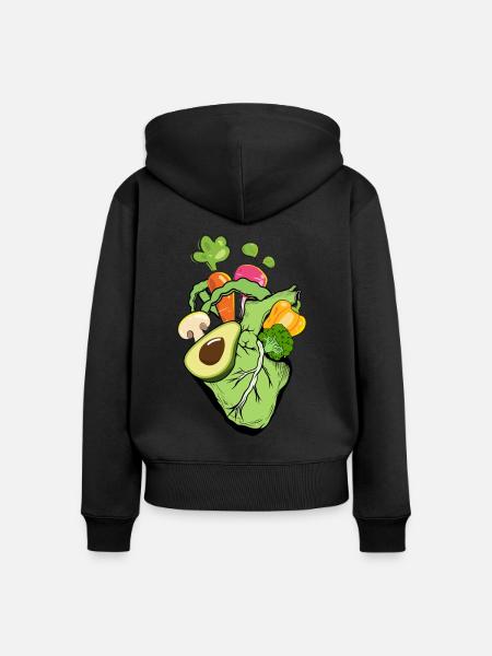 Veganes Herz - Frauen Premium Bio Zip Hoodie - Schwarz