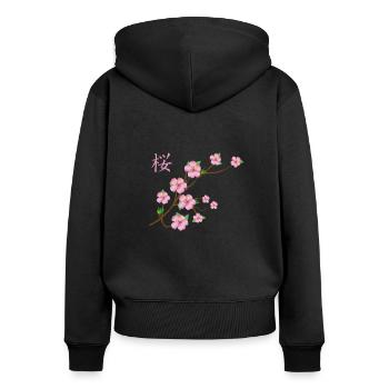 Japanese cherry blossoms - Women's Premium Organic Zip Hoodie - black - Back - Julia (174cm)