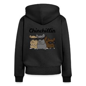 Chinchilla Tshirt Chinchillin Süßes Chinchilla - Frauen Premium Bio Zip Hoodie - Schwarz - Hinten - Julia (174cm)