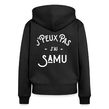 je peux pas j'ai samu idée cadeau humour - Sweat à capuche zippé Premium bio Femme - noir - Dos - Julia (174cm)
