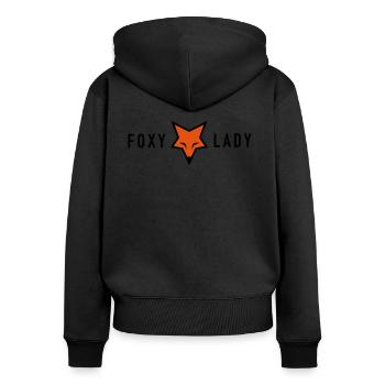 FOXY LADY - Frauen Premium Bio Zip Hoodie - Schwarz - Hinten - Julia (174cm)