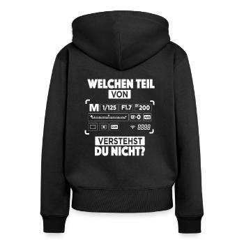 KAMERA EINSTELLUNGEN - FOTOGRAFIE - SHIRT - Frauen Premium Bio Zip Hoodie - Schwarz - Hinten - Julia (174cm)