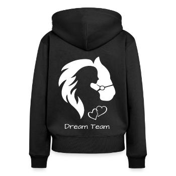 Cheval avec fille - Sweat à capuche zippé Premium bio Femme - noir - Dos - Julia (174cm)